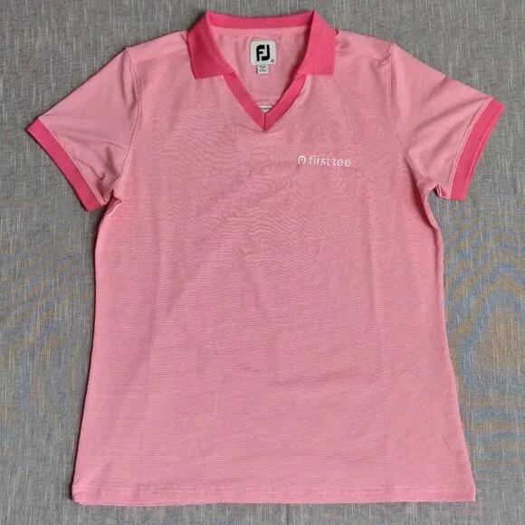 FJ Footjoy Shirt Womens Medium Pink White Striped Golf Polo First Tee PGA TOUR - Picture 11 of 11